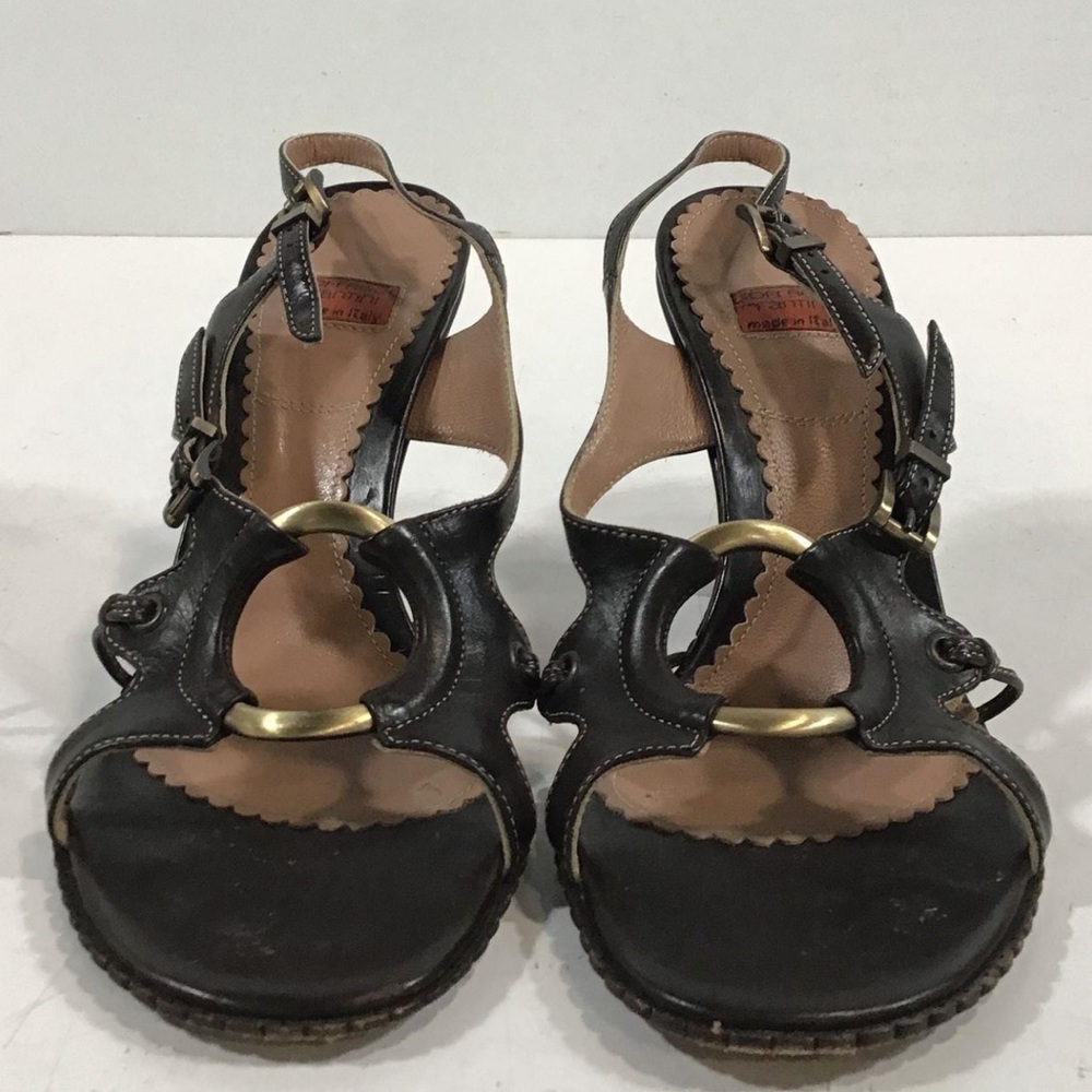 Women’s Goffredo Fantini Black Leather Sandals with Gold Accents Size 37.5